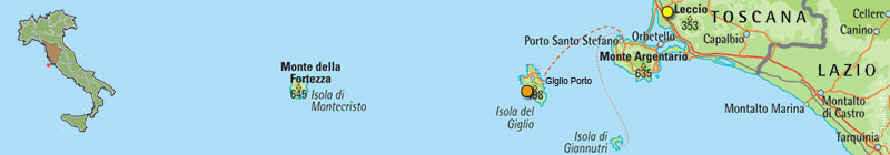 Karte der südlichen Toskana mit Giglio